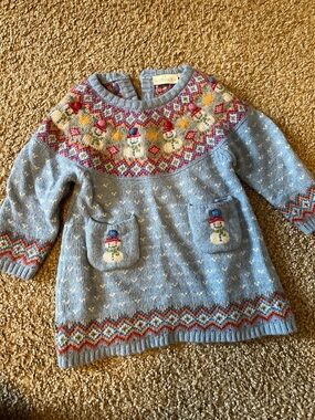 JoJo Maman Bébé Light Blue Fair Isle Snowman Knit Dress